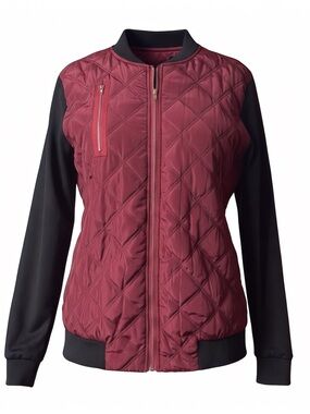 Quilted Bomber Jacket - Burgundy & Black